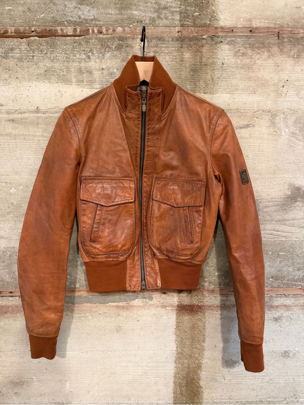 Belstaff Brown Leather Bomber Jacket